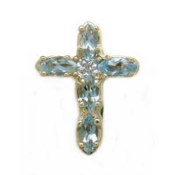A1595 14K AQUAMARINE DIAMOND CROSS SLIDE 